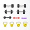 Set of dumbbells and weight. Fitness and bodybuilding equipment. Vector illustration