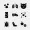 Set Dust, Lungs, Pet, Parasite mite, Inhaler, Orange fruit, Medicine bottle and pills and Emergency car icon. Vector