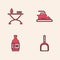 Set Dustpan, Iron and ironing board, Electric and Bottle for cleaning agent icon. Vector
