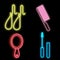Set of earrings, combs, mascaras and mirrors of neon bright colors on a black background. flatlay. a set of tools for makeup