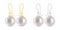 Set of earrings with round white pearls.