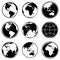 Set of earth planet globe icons. Vector.