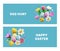 Set of Easter banners with 3D modeling flowers and eggs. Plasticine hand sculpted effect egg, tulip, rose, daffodil and