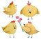 Set of easter or birthday yellow chickens.