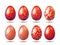 Set of Easter bright red eggs with golden ornament