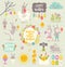 Set of Easter cartoon characters and design elements