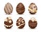 set of Easter chocolate eggs with golden decorative elements. Isolated design object on white background.