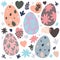 Set of Easter design elements. Eggs, flowers, branches, hearts, patterns. Perfect for holiday decoration and spring greeting cards