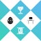 Set Easter egg, Decree, paper, parchment, scroll, Christian chalice and Orthodox jewish hat with sidelocks icon. Vector