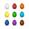 Set of Easter eggs all colors of the rainbow. White and chocolate eggs