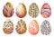 Set of easter eggs with floral ornament. Watercolor drawing