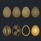 Set of Easter luxury gold colored eggs