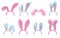 Set of Easter masks with rabbit ears in pink and blue vector illustration isolated.