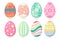 Set of Easter pink eggs with Stripes, Polka Dot and Chevron Patterns in Pink, Yellow, Blue and White.