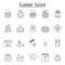 Set of Easter Related Vector Line Icons. Contains such Icons as egg, gift, church, rabbit, chicken, bible, balloon, flower, cross