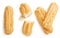 Set of eclairs whole and half on a white background, isolated. Top view