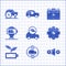 Set Eco car, Electric, motor, Gear and lightning, nature leaf battery, Battery charge, Car and service icon. Vector