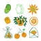 Set of ecological illustrations in green,orange.A collection of images