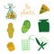 Set of ecological illustrations in green,orange.A collection for saving