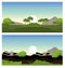 set ecology trees and mountains landscape