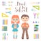 Set educational elements of design. Students girl and boy. Stationery. Lettering Back to School.