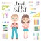 Set educational elements of design. Students girl and boy. Stationery. Lettering Back to School.