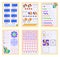 Set of educational pages on square paper for little children. Coloring book. Developing writing, counting, drawing and tracing