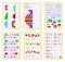 Set of educational pages on square paper for little children. Coloring book. Developing writing, counting, drawing and tracing