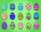 Set of eggs of different colors with different patterns