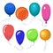 Set of eight colorful balloons with a string