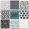 Set of eight hand drawn ink seamless patterns.