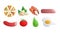 A set of eight icons of items of delicious food and snacks for a cafe bar restaurant on a white background: pizza, pistachios,