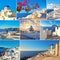 Set of eight images with landmarks and views of famous Oia villa