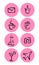Set of eight pink vector icons for a fashion blogger