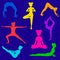 Set of eight silhouettes of girls doing yoga poses