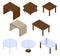 Set of eight tables. Isometric.