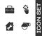 Set Electric circular saw, Toolbox, House repair and Settings in the hand icon. Vector