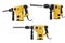 Set of electric drills with cord and attached metal bit, tool for repair