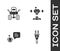 Set Electric plug, Mars rover, Bot and Disassembled robot icon. Vector