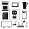 Set of electrical appliances for home office. Stove, kettle, heating, computer, mobile phone, lamp, router are necessary items