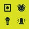 Set Electrical outlet, Flasher siren, Light bulb and Robot vacuum cleaner icon. Vector