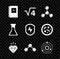 Set Electrical panel, Square root of 4 glyph, Molecule, Diamond, Solar system, Test tube and flask and Secure shield