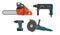 Set of electrical tools for repair and construction. Chainsaw, s