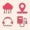 Set Electronic book with mouse, Network cloud connection, Location and Headphones icon. Vector