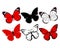 Set of elegant butterflies, red, white and black classic colors. Elements, for postcards, patterns, invitations.