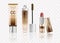 Set of Elegant cosmetics, luxury makeup accessories lipstick,Cream , mascara, vector realistic illustration
