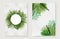 Set of Elegant green frames of tropical leaves