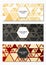 Set of elegant luxury cards for your design. Geometric design. Chaotic golden triangles. Greeting card. Geometric banners. Vector