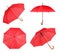 Set with elegant red umbrella from different views