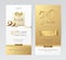 Set of elegant vertical banners with paper shopping bag, golden bow and ribbon.